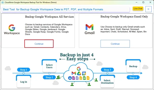 download and launch CloudXena Google Workspace Backup