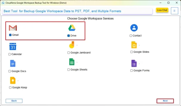 tick all the Google Workspace services